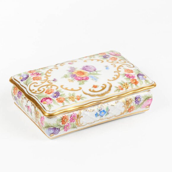 Schumann Other - 🚨CLEARANCE!  SCHUMANN 1950s China Lidded Trinket Box with Flowers and Gold Gilt